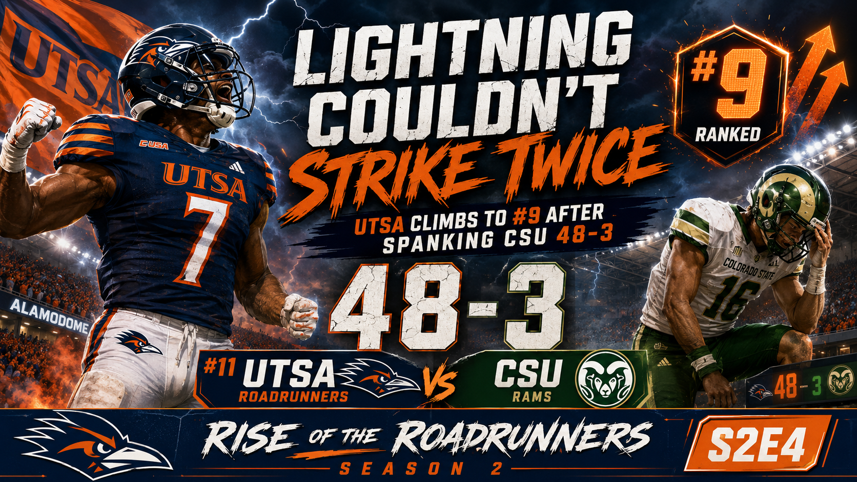 Lightning Couldn’t Strike Twice: UTSA Climbs to #9 After Spanking CSU 48-3 Lightning Couldn’t Strike Twice: UTSA Climbs to #9 After Spanking CSU 48-3