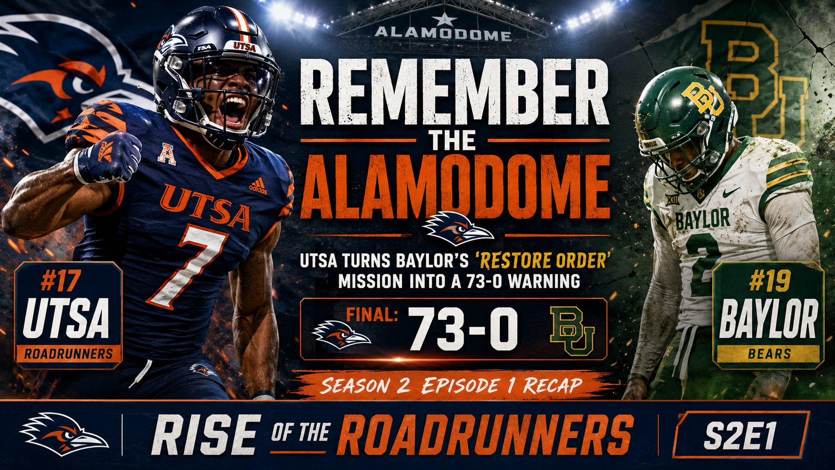 Remember the Alamodome: UTSA Turns Baylor’s “Restore Order” Mission Into a 73-0 Warning