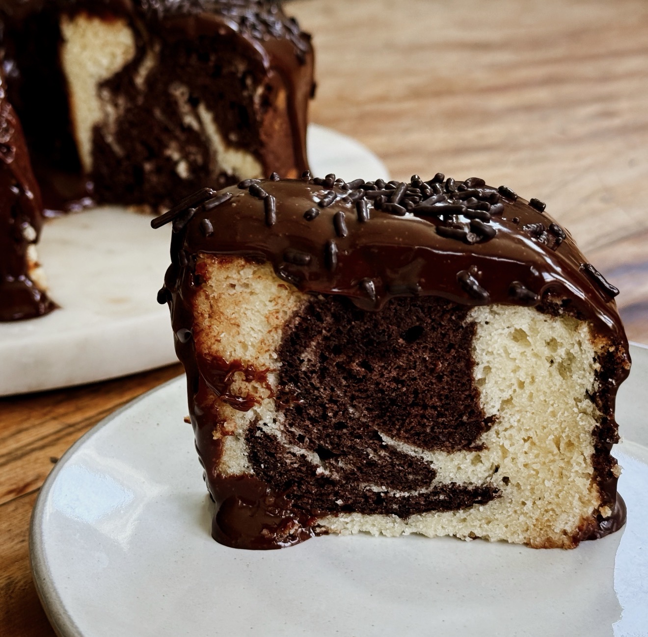 Gluten-Free Marble Cake with Ice Cream Ganache