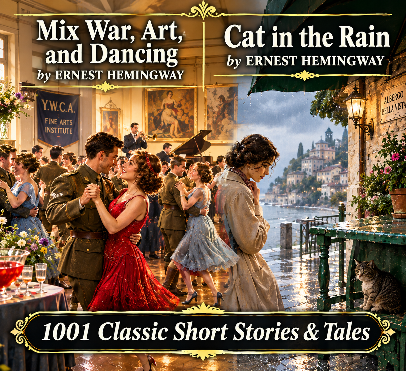 MIX WAR, ART, AND DANCING and CAT IN THE RAIN by ERNEST HEMINGWAY