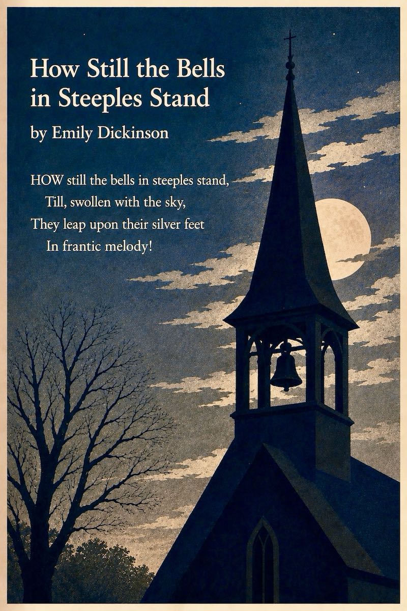 "How Still the Bells in Steeples Stand" by Emily Dickinson